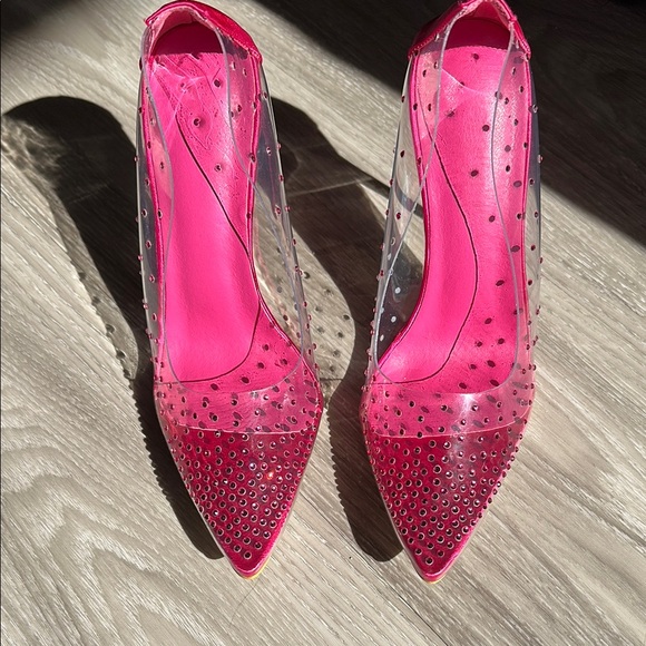 Hot Pink Cocktail Stiletto High Heel Point Toe Rhinestone Slip On Shoes - Picture 2 of 7